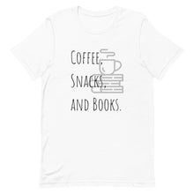 Load image into Gallery viewer, Coffee-Snacks-And-Book-T-Shirt.jpg
